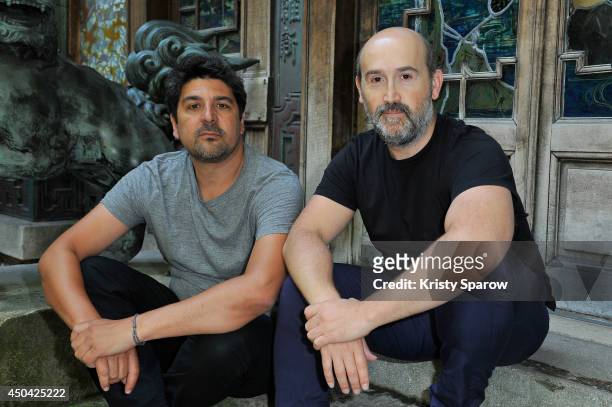 Cesc Gay and Javier Camara pose during the 'Una Pistola En Cada Mano' Paris Photocall at Cinema La Pagode on June 11, 2014 in Paris, France.
