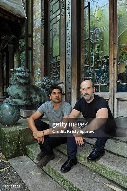 Cesc Gay and Javier Camara pose during the 'Una Pistola En Cada Mano' Paris Photocall at Cinema La Pagode on June 11, 2014 in Paris, France.