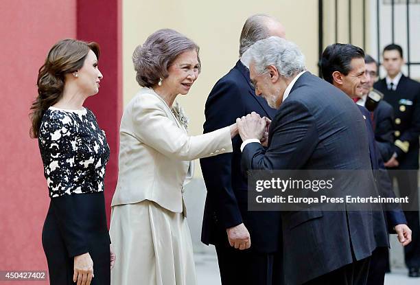 Mexican President's wife Angelica Rivera, Queen Sofia of Spain, Placido Domingo, King Juan Carlos of Spain and Mexican President Enrique Pena Nieto...