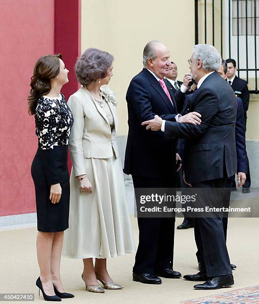 Mexican President's wife Angelica Rivera, Queen Sofia of Spain, King Juan Carlos of Spain and Placido Domingo host a reception on June 10, 2014 in...