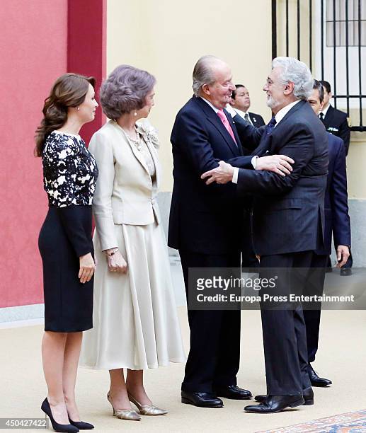Mexican President's wife Angelica Rivera, Queen Sofia of Spain, King Juan Carlos of Spain and Placido Domingo host a reception on June 10, 2014 in...