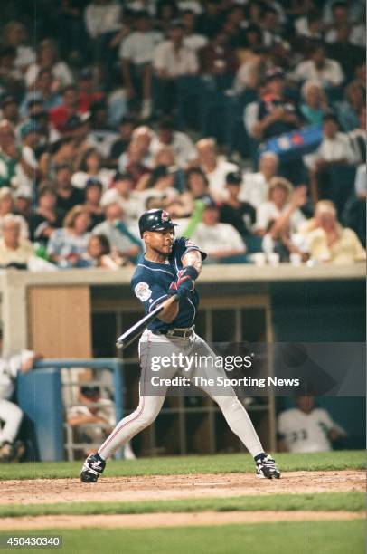 Albert Belle of the Cleveland Indians bats against the Chicago White Sox on July 15, 1994 at Comiskey Park in Chicago, Illinois. The Indians defeated...