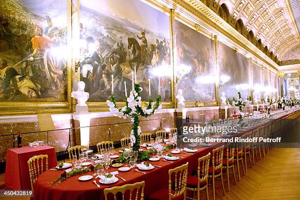 Illustration view of the 'Sale des Batailles' in Versailles Castel, where the dinner hosted by Dior takes place whyle Pasteur-Weizmann Gala at...