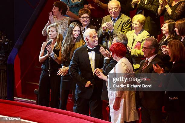 Natty Tardivel, Jean-Paul Belmondo's granddaughter Annabelle Belmondo and Jean-Paul Belmondo are seen during the 52nd 'Gala de l'Union des Artistes'...