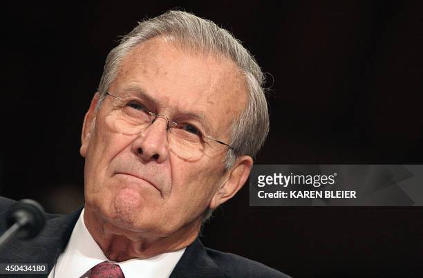Secretary of Defense Donald Rumsfeld listens during hearings conducted by the Senate Armed Services Committee 03 August, 2006 on Capitol Hill in...