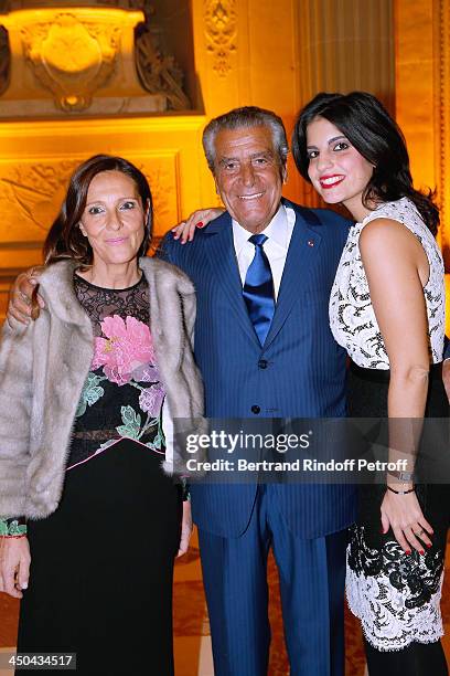 Prosper Amouyal with his wife Myriam Amouyal and Vanessa Pariente attend Pasteur-Weizmann Gala at Chateau de Versailles on November 18, 2013 in...