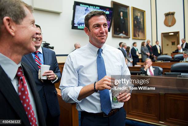 Rep. Duncan Hunter, R-Calif., talks with attendees of a House Armed Services Committee hearing in Rayburn Building on the Sgt. Bowe Bergdahl prisoner...