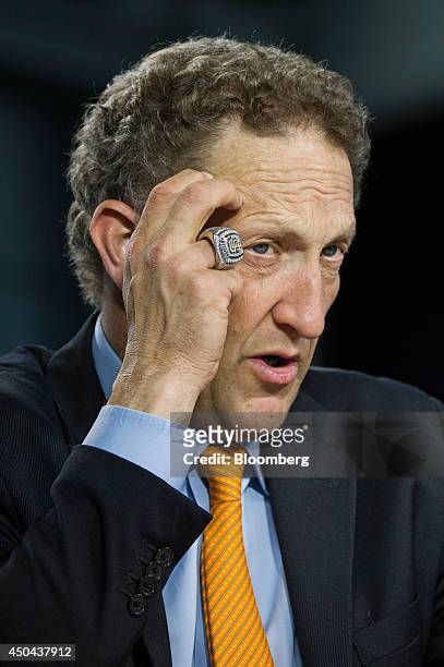 Larry Baer, president and chief executive officer of the San Francisco Giants, speaks during a Bloomberg West Television interview in San Francisco,...