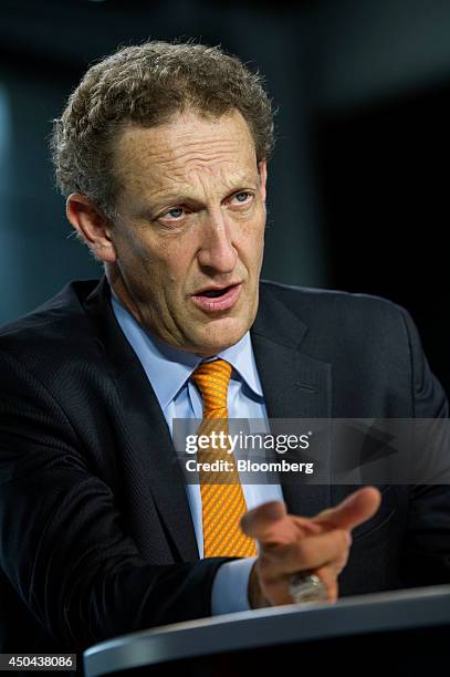 Larry Baer, president and chief executive officer of the San Francisco Giants, speaks during a Bloomberg West Television interview in San Francisco,...