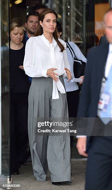 Angelina Jolie departs after attending a special screening of "The Land of Blood and Honey" during the Global Summit to end Sexual Violence in...