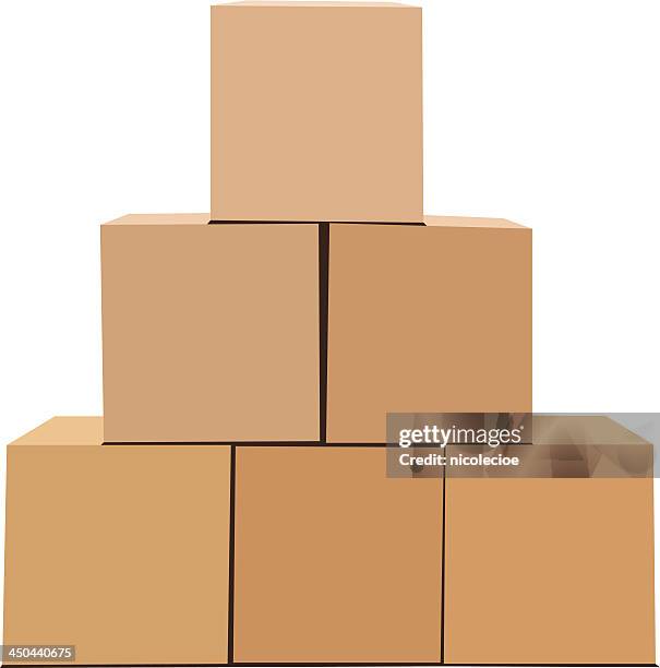 a pyramid of cardboard boxes isolated on white - moving office stock illustrations