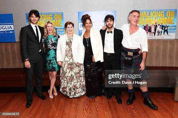 Giulio Berruti, Hannah Arterton, Katy Brand, Leona Lewis, Giulio Corso and Greg Wise attend the UK premiere of "Walking On Sunshine" at The Vue West...