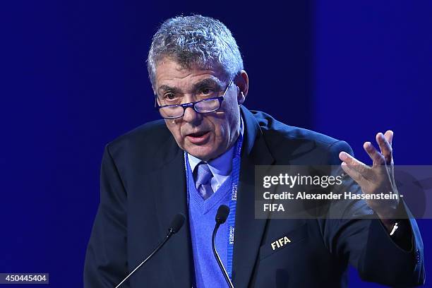 Angel Maria Villar Llona, member of the FIFA Executive Committee and Chairman of the Legal Committee speaks during the 64th FIFA Congress at TEC on...