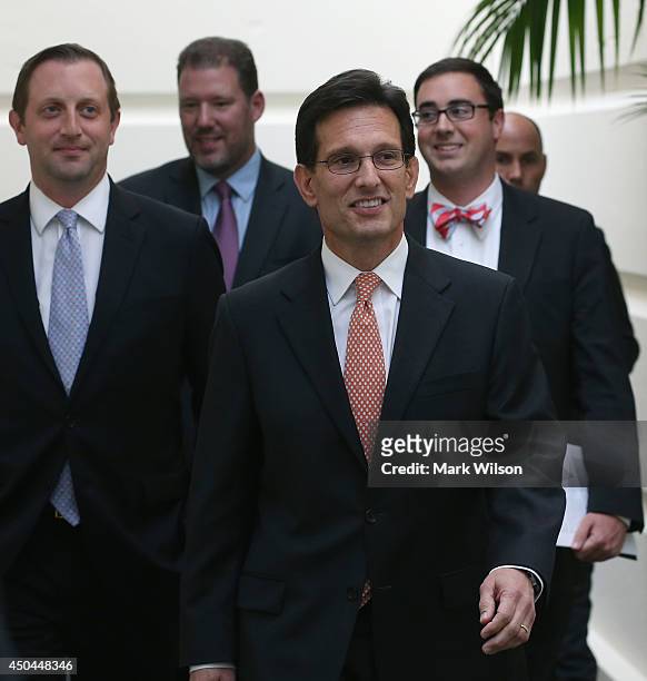 House Majority Leader Eric Cantor arrives for a meeting with House Republicans at U.S. Capitol, June 11, 2014 in Washington, DC. Yesterday House...