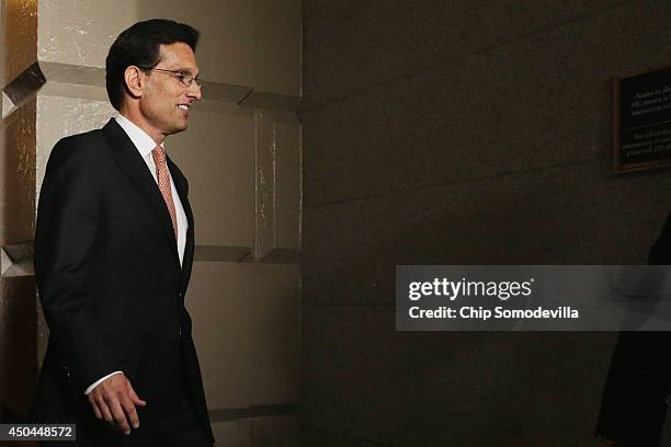 House Majority Leader Eric Cantor heads into a last-minute Republican caucus meeting at the U.S. Capitol June 11, 2014 in Washington, DC. Cantor...