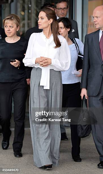 Angelina Jolie departs after attending a special screening of "The Land of Blood and Honey" during the Global Summit to end Sexual Violence in...