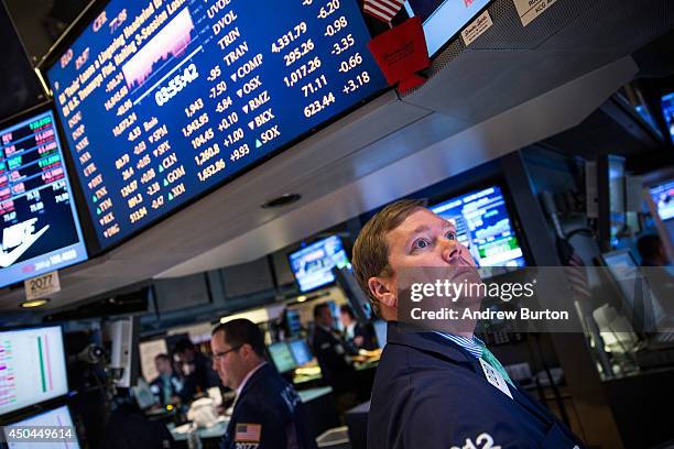 Trader works on the floor of the New York Stock Exchange during the afternoon of June 11, 2014 in New York City. After four days of gains, the Dow...