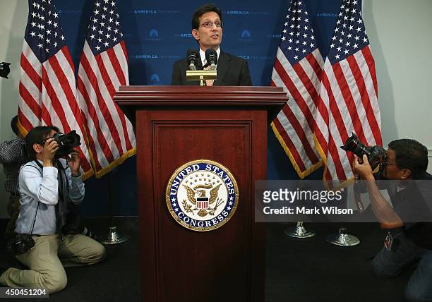 House Majority Leader Eric Cantor talks to the media about his defeat last night, during a news conference at the U.S. Capitol, June 11, 2014 in...