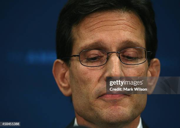 House Majority Leader Eric Cantor talks to the media about his defeat last night, during a news conference at the U.S. Capitol, June 11, 2014 in...