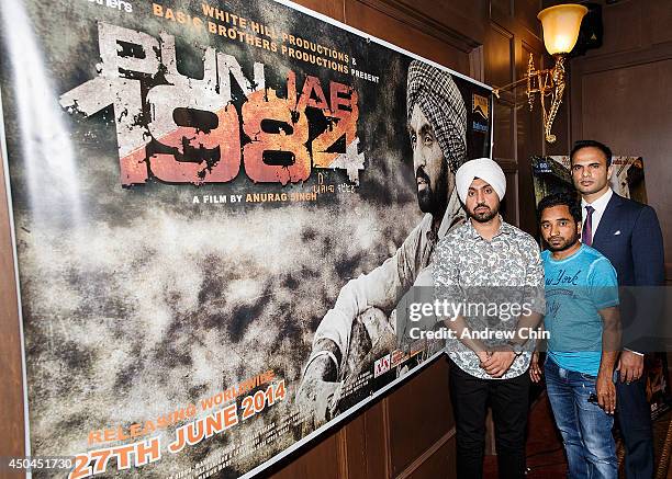 Actor Diljit Dosanjh, Actor Rana Ranbir and Producer Manmord Singh Sidhu attends the global launch of 'Punjab 1984' at Royal King Palace on June 11,...