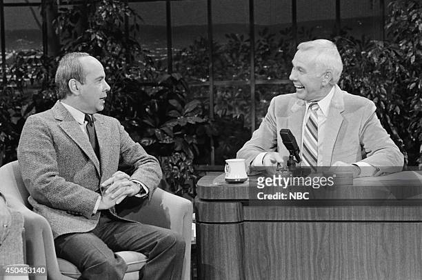 Pictured: Comedian Tim Conway during an interview with host Johnny Carson on March 4, 1983 --