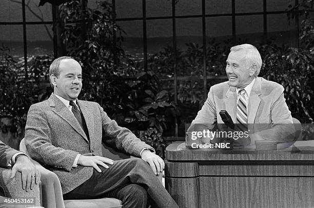 Pictured: Comedian Tim Conway during an interview with host Johnny Carson on March 4, 1983 --