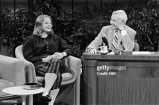 Pictured: Actress Jodie Foster during an interview with host Johnny Carson on March 4, 1983 --