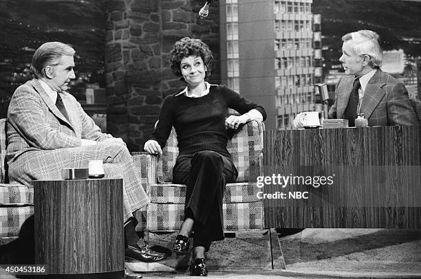 Pictured: Announcer Ed McMahon and actress Audrey Hepburn during an interview with host Johnny Carson on March 30, 1976 --