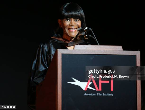 Actress Cicely Tyson speaks during the 2014 AFI Conservatory Commencement Ceremony at the TCL Chinese Theatre on June 11, 2014 in Hollywood,...