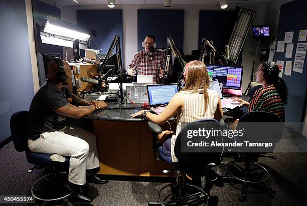 Mike Tyson, Jammin Johnny and Jessi Lebelle are seen on set at Mega TV to promote an Iron Mike Promotions boxing match between Argenis Mendez and...