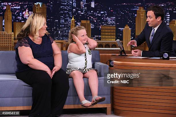 Episode 0073 -- Pictured: Television personalities Mama June and Honey Boo Boo during an interview with host Jimmy Fallon on June 11, 2014 --