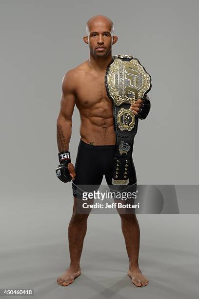 Demetrious "Mighty Mouse" Johnson poses for a portrait during a UFC photo session on June 11, 2014 in Vancouver, British Columbia, Canada.