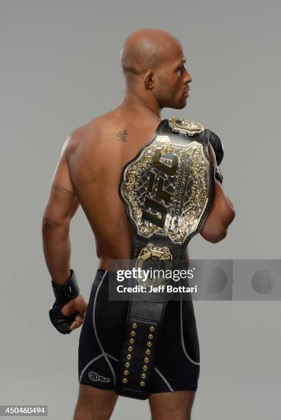 Demetrious "Mighty Mouse" Johnson poses for a portrait during a UFC photo session on June 11, 2014 in Vancouver, British Columbia, Canada.