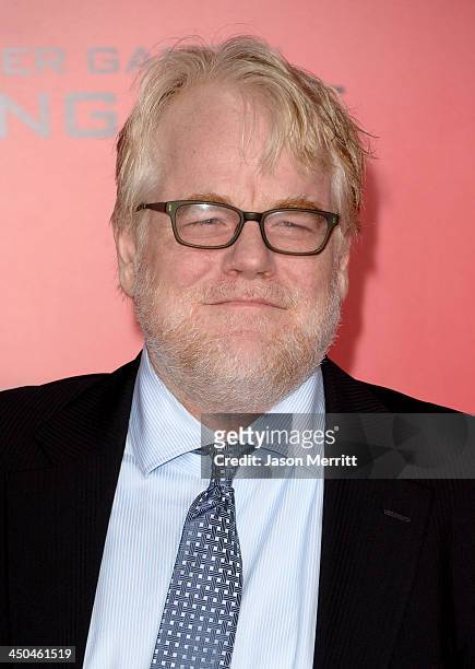 Actor Philip Seymour Hoffman arrives at the premiere of Lionsgate's "The Hunger Games: Catching Fire" at Nokia Theatre L.A. Live on November 18, 2013...