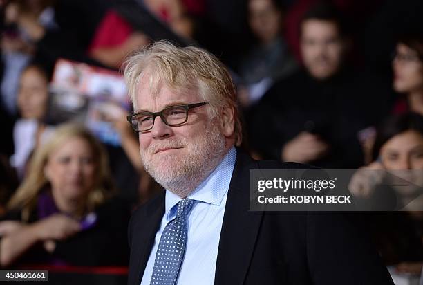 Philip Seymour Hoffman arrives for the Los Angeles premiere of "The Hunger Games: Catching Fire" at the Nokia Theatre LA Live in Los Angeles,...