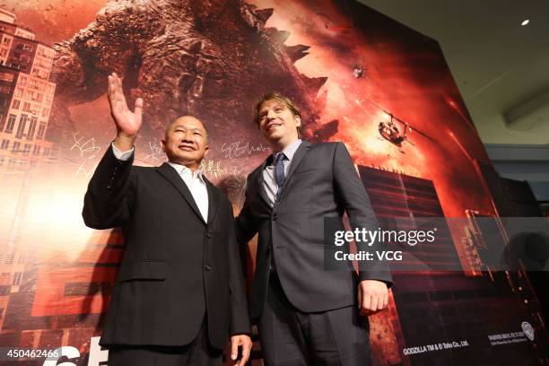 Director John Woo and director Gareth Edwards attend "Godzilla" premiere on June 11, 2014 in Beijing, China.