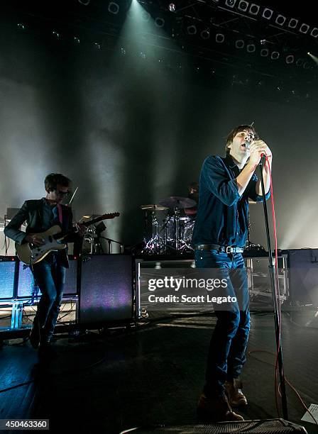 Laurent Brancowitz and Thomas Mars of Phoenix performs at The Fillmore on June 11, 2014 in Detroit, Michigan.