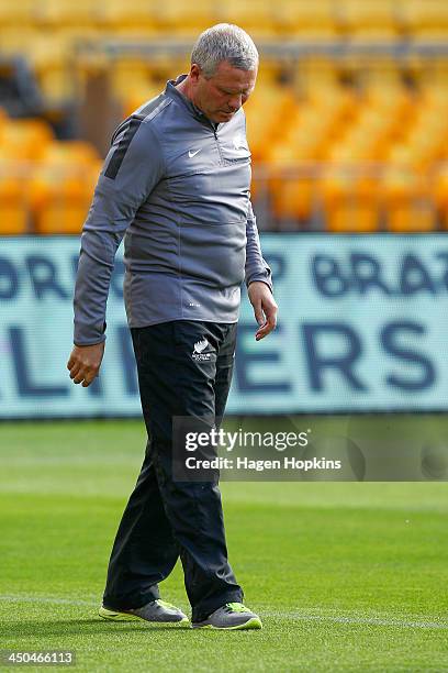 Coach Ricki Herbert of New Zealand looks on during a New Zealand All Whites training session at Westpac Stadium on November 19, 2013 in Wellington,...