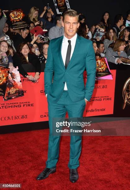 Actor Alan Ritchson attends the premiere of Lionsgate's "The Hunger Games: Cathching Fire" at Nokia Theatre L.A. Live on November 18, 2013 in Los...