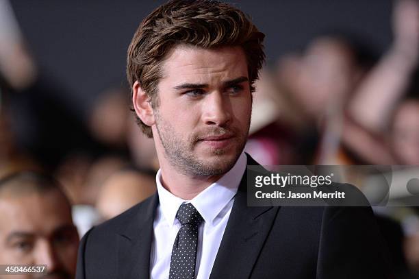 Actor Liam Hemsworth arrives at the premiere of Lionsgate's "The Hunger Games: Catching Fire" at Nokia Theatre L.A. Live on November 18, 2013 in Los...