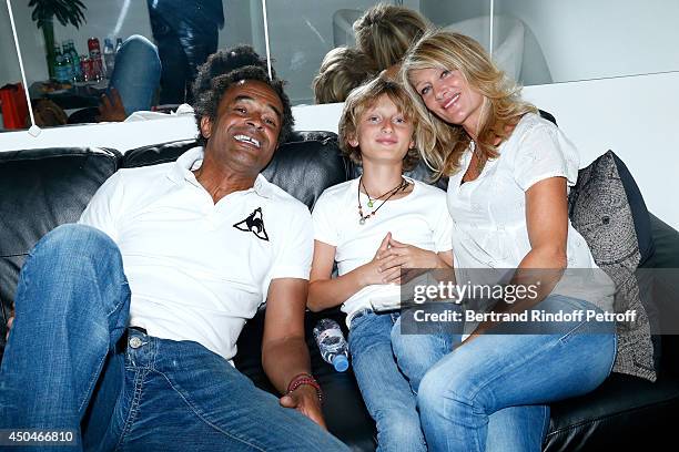 Yannick Noah with his companion Iabelle Camus and their son Joaluka Noah attend the 'Vivement Dimanche' French TV Show. Held at Pavillon Gabriel on...