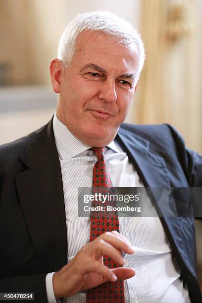 Alessandro Profumo, chairman of Banca Monte dei Paschi di Siena SpA, gestures during an interview inside his office at the headquarters of Banca...