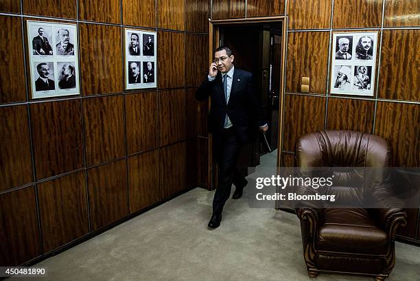 Victor Ponta, Romania's prime minister, arrives for an interview at the Victoria Palace in Bucharest, Romania, on Thursday, June 12, 2014. Romania is...