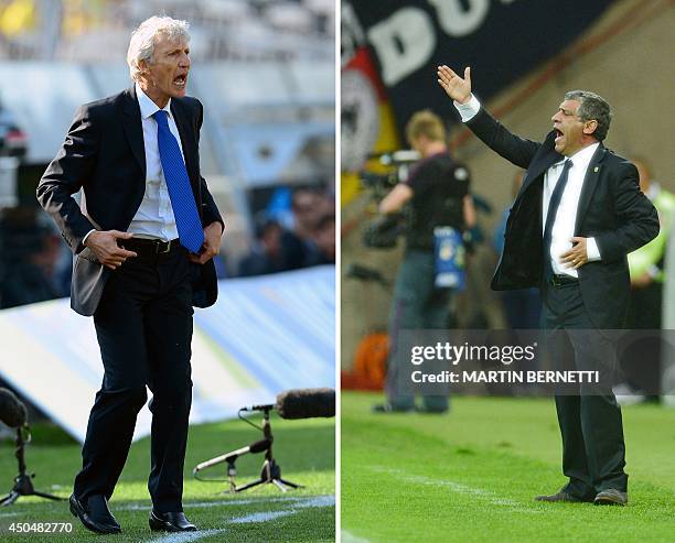This combination of file images created on June 12 shows Colombia's coach Jose Pekerman during a 2014 FIFA World Cup qualifier against Chile in...