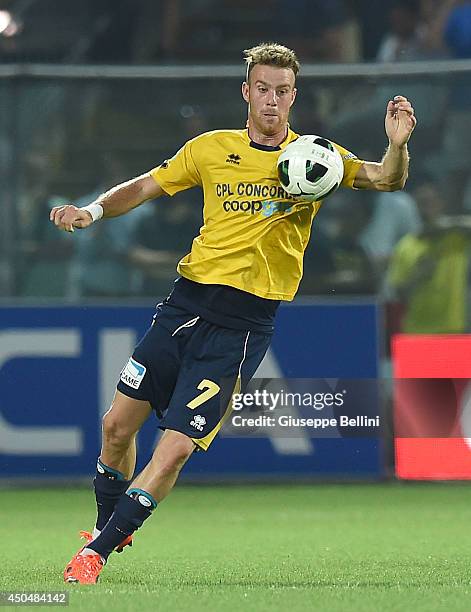 Francesco Stanco of Modena in action during the Serie B playoff match between Modena FC and AC Cesena at Alberto Braglia Stadium on June 8, 2014 in...