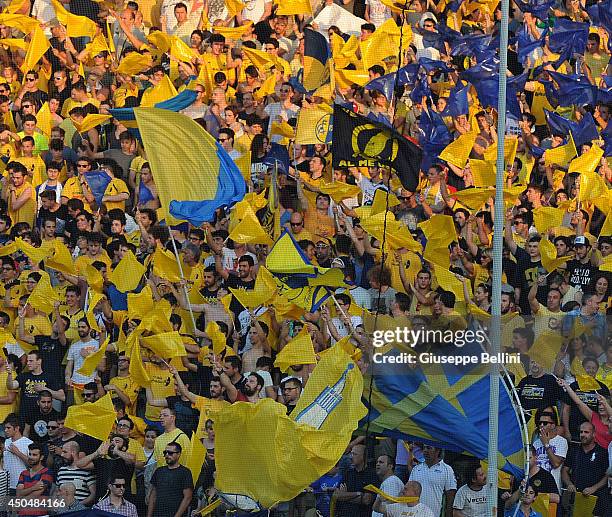 Fans of Modena during the Serie B playoff match between Modena FC and AC Cesena at Alberto Braglia Stadium on June 8, 2014 in Modena, Italy.