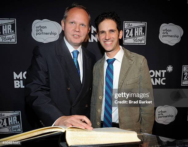 Jan Patrick Schmitz, president and CEO of Montblanc North America and Ari Edelson attend Montblanc Presents The 13th Annual 24 Hour Plays On Broadway...