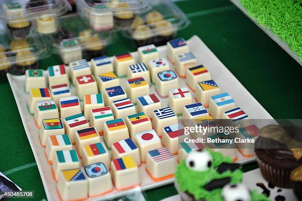 Football themed cakes and sweets on sale during the celebrations at Trafalgar Square on June 12, 2014 in London, England. The 20th FIFA Football...