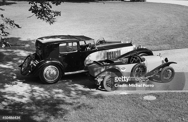 Bugatti type Brescia car is dwarfed by the most exclusive and expensive Bugatti Royale at Chateau Saint Jean, the head office of Bugatti, during a...