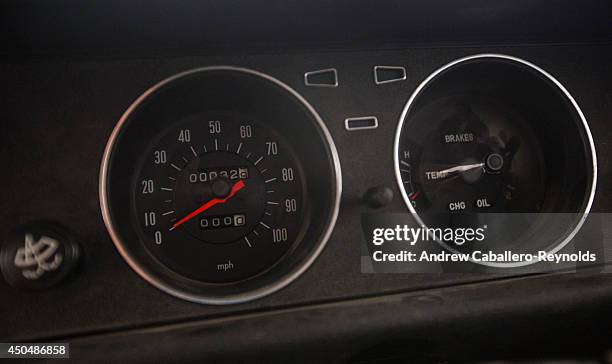 The odometer, with 32 km, is seen on an imported car from Japan on June 12, 2014 in Nicosia, Cyprus, after it was left in the buffer zone in 1974....